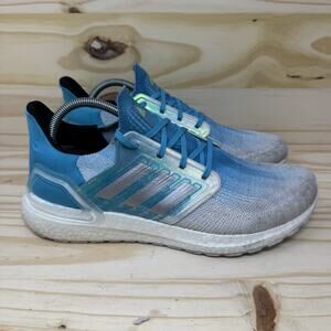 Adidas Men UltraBoost 20 Running Shoes White Cyan Blue Silver FV8324 Size 11